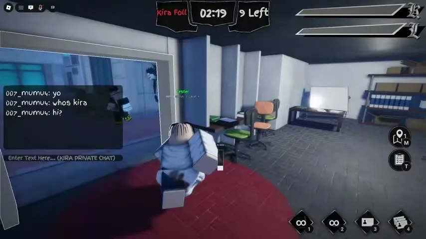 Gameplay HUD showing the player's ID name reading St. Miji at the top, with an Investigator task list and progress bar